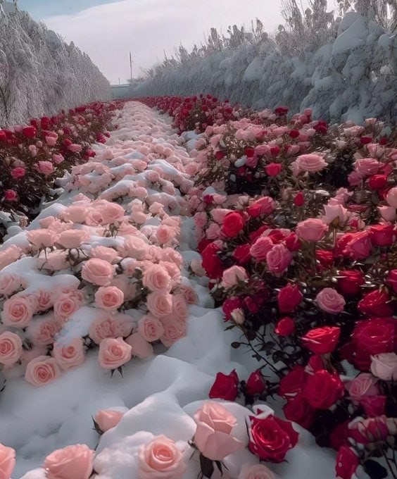 گلستان ما - مزرعه‌ی گل رز وسطِ برف +‌عکس